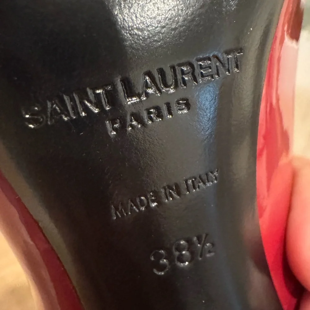 Saint Laurent Burgundy Patent Pointed-Toe Pumps - Picture 8 of 14
